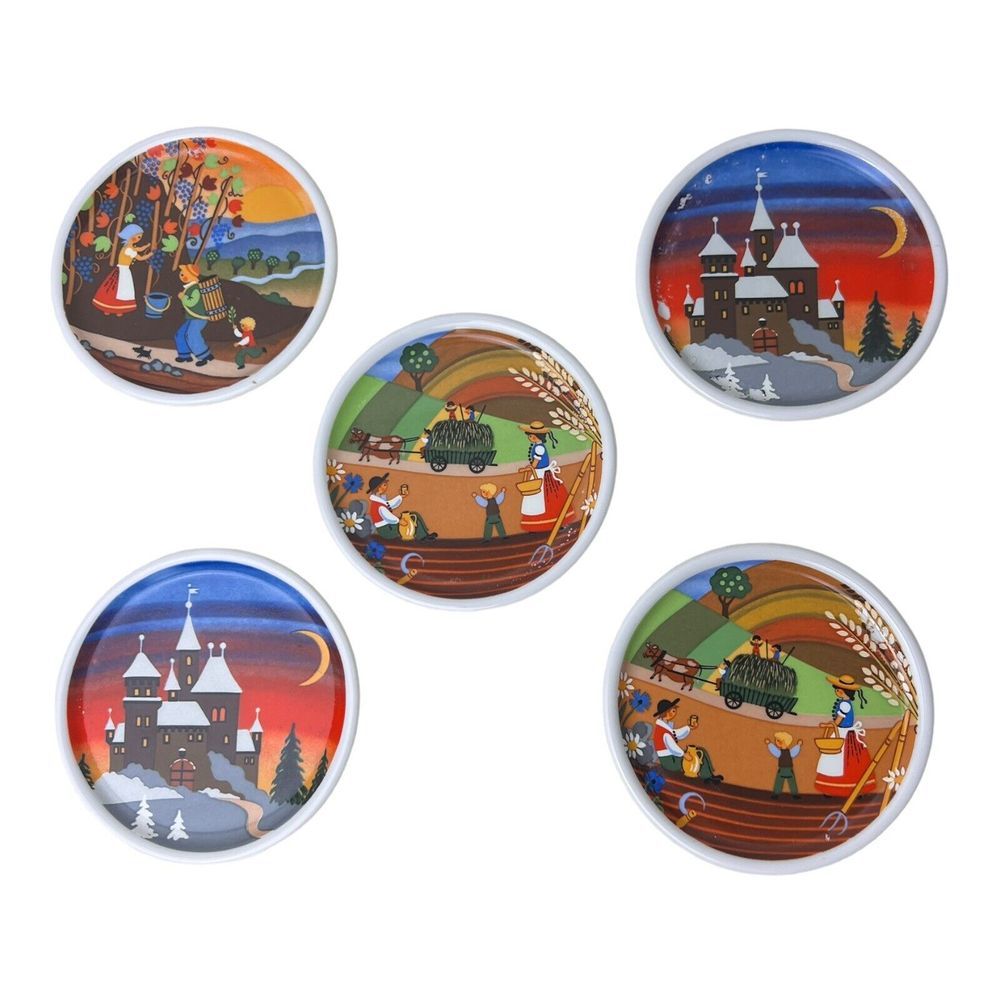 Minton Artware Inc German Folk‎ Art Hand Painted Petit Serving  Dish Decor Set 5
